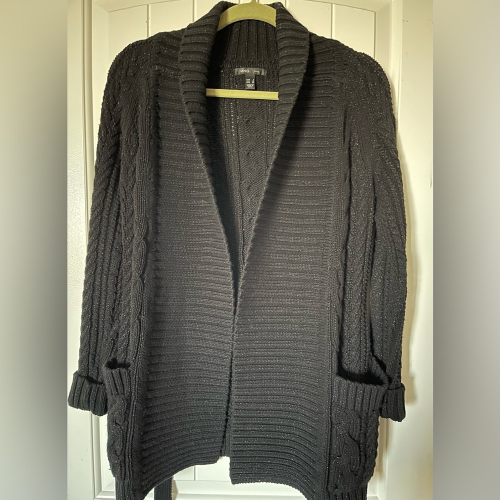 Mango Black Textured Knit Cardigan